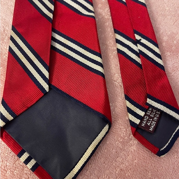 Jos. A. Bank Red Tie with Navy and Cream Stripes - Picture 6 of 6